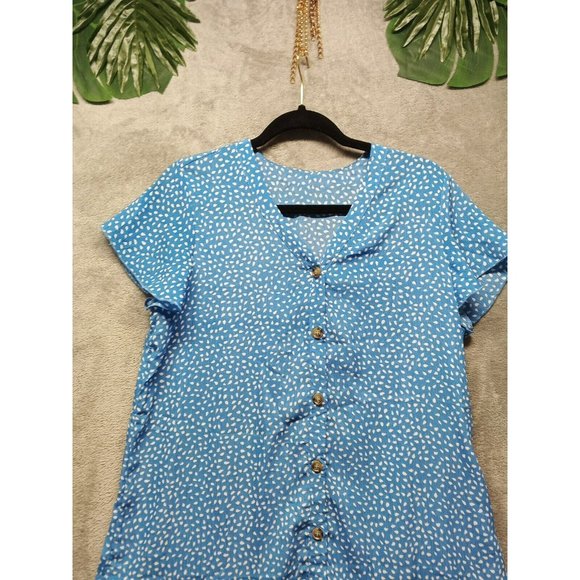 Women Mini Dress Dropped Waist V-neck Button Front Closure US SIZE 10 - Picture 2 of 14